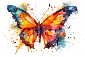 Poster - colorful butterfly in watercolor on a plain white background. Generative AI