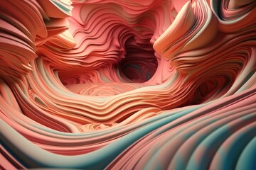 Wall Mural - Illustration of abstract pink and blue waves. Generative AI