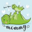 love you mommy saurus , Mama Saurus Mom And Baby Dinosaur T-Shirt Design For Mother's Day EPS. SVG. File vector illustration character design  Doodle cute cartoon style