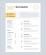 © Photo Wall - minimalist resume template design with yellow elements, vector eps10