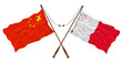 National flag  of Malta  and China. Background for designers