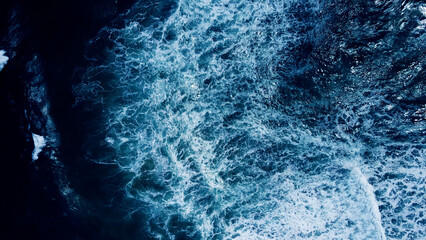 top view dark blue sea water wave big wave in black sea top-down form aerial view drone high quality