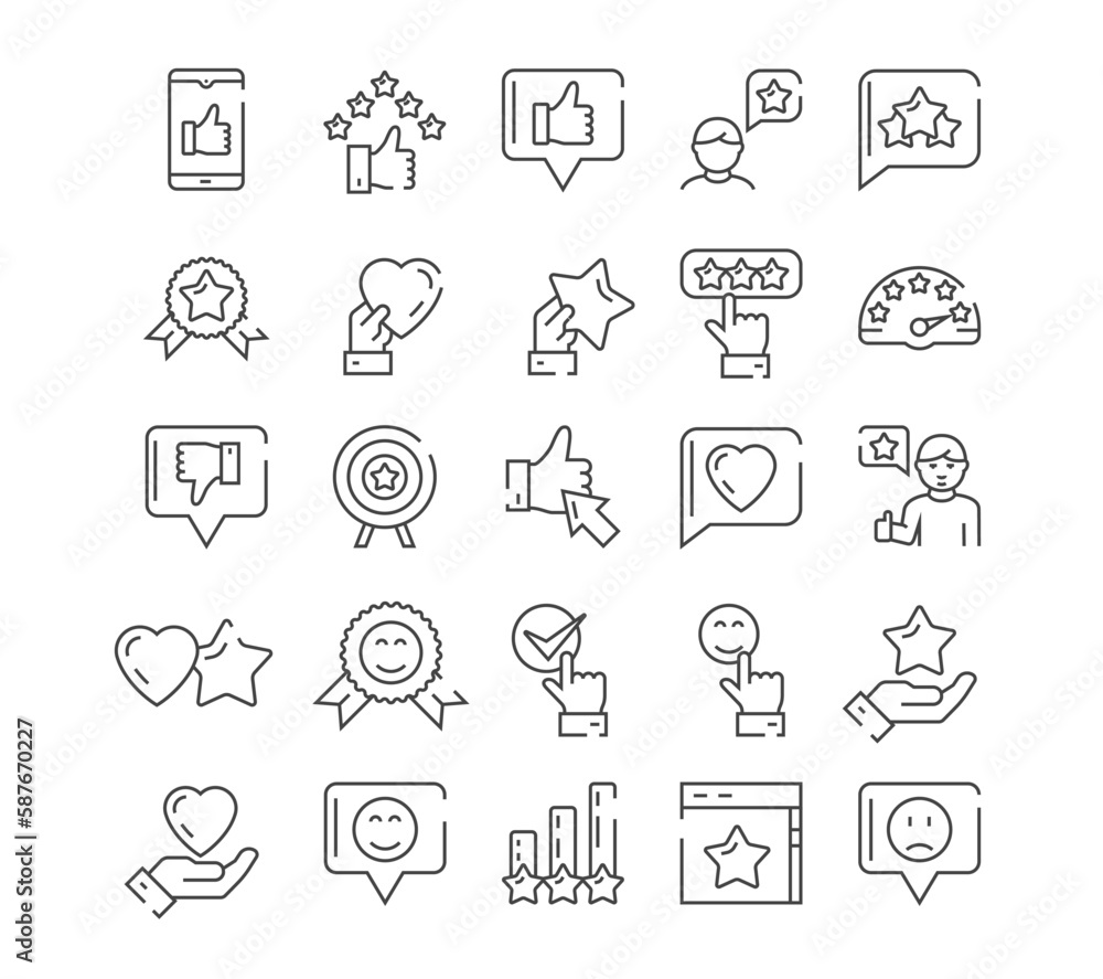 Vetor Customer satisfaction line icons set. Collection of design ...