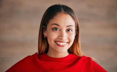 Woman, smile and happiness portrait of a gen z female with positivity and excited. Isolated, happy and proud of a young person feeling carefree, youth and confidence with motivation and smiling