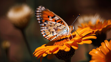 Sticker - butterfly on a flower. Generative AI image.