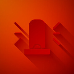 Poster - Paper cut Flasher siren icon isolated on red background. Emergency flashing siren. Paper art style. Vector