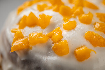 Wall Mural - Closeup on fresh baked sweet bun roll with cream