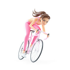 Wall Mural - 3d sporty woman riding road bicycle