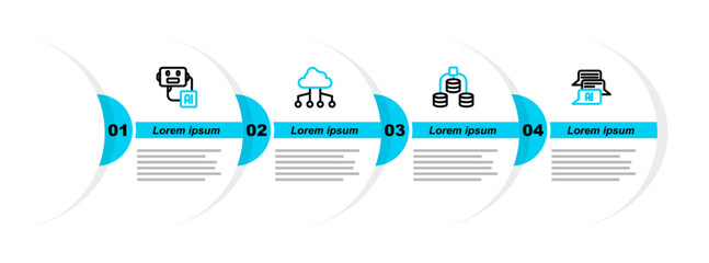 Poster - Set line Chat bot, Server, Data, Network cloud connection and Artificial intelligence robot icon. Vector