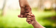 © Nesschal - Closeup rear view of mother and a child hands holding together. Mother and child relation. Family time, vacation, weekend concept.