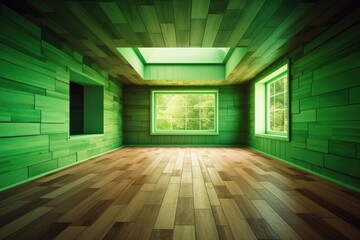 Wall Mural - sunny room with a hardwood floor and a large window. Generative AI