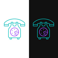 Poster - Line Telephone handset icon isolated on white and black background. Phone sign. Colorful outline concept. Vector