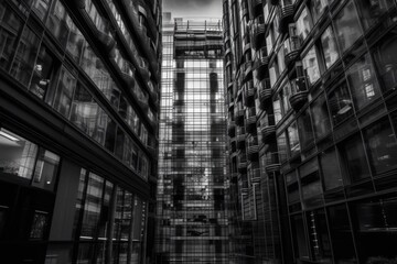 Wall Mural - towering skyscraper in black and white. generative ai
