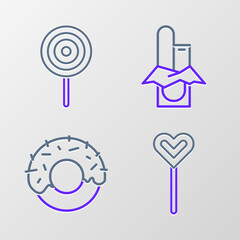 Sticker - Set line Lollipop, Donut, Chocolate bar and icon. Vector