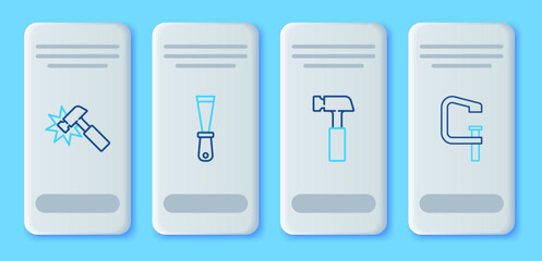 Sticker - Set line Putty knife, Hammer, and Clamp and screw tool icon. Vector