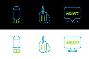 Poster - Set line Military army, Aviation bomb and dog tag icon. Vector