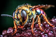 A Close-up view of an insect reveals a vivid world of color, texture and detail. - generative ai