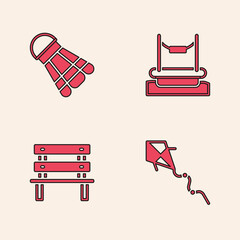 Canvas Print - Set Kite, Badminton shuttlecock, Bungee and Bench icon. Vector