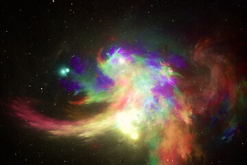 Wall Mural - multicolored clouds of stardust in black space. abstract fractal 3d rendering