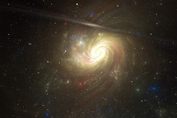 Wall Mural - yellow swirling clouds of stardust in black space. abstract fractal 3d rendering