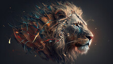 Lion Animal Abstract Wallpaper. Contrast Background Panthera In Vivid Colors Generative Ai