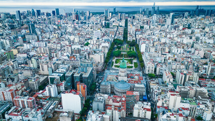 Wall Mural - Aerial Drone Fly Above Palace of the Argentine National Congress Buenos Aires Capital City, Buildings, Streets, Cityscape, Barrio Balvanera and Montserrat