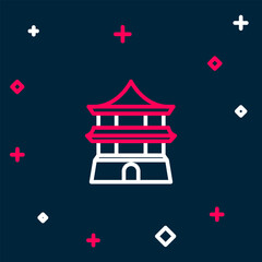 Poster - Line Traditional chinese house icon isolated on blue background. Colorful outline concept. Vector