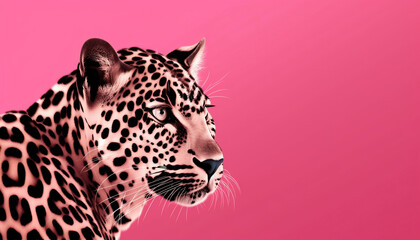 Poster - close up of a leopard on pink bakground