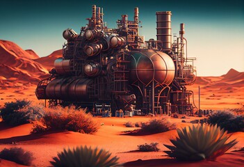 Industrial plant on Mars, illustration. Generative AI