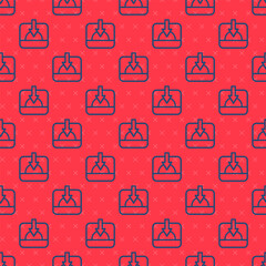 Sticker - Blue line Sunset icon isolated seamless pattern on red background. Vector