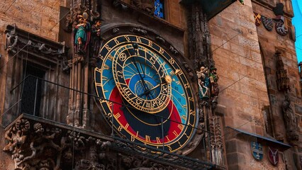 Wall Mural - Prague Astronomical Clock in the Old Town of Prague. Timelapse scene of the clock moving through time. 