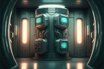 Wall Mural - abstract in futuristic interior architecture of spaceship with power generative technology. concept 