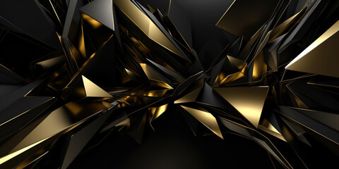 Wall Mural - 3D abstract wallpaper. Three-dimensional dark golden and black background. Black and gold background. generative ai. golden wallpaper