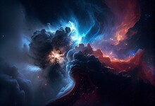 Nebula, Cosmic Space And Stars, Blue Cosmic Abstract Background. Elements Of This Image Furnished By NASA. Generative AI