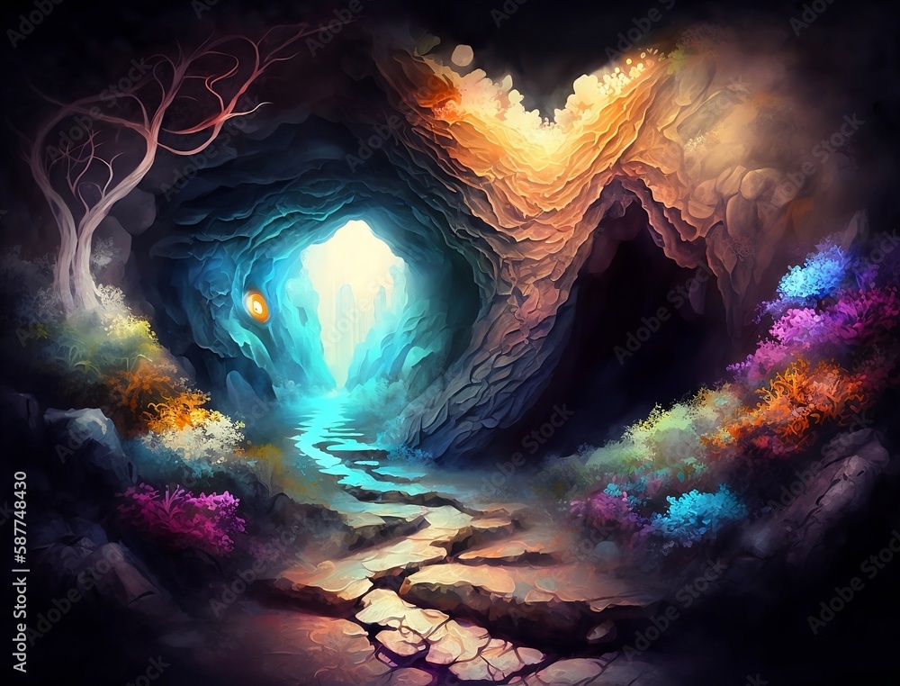 Underground cave: An underground cave filled with glowing crystals and ...