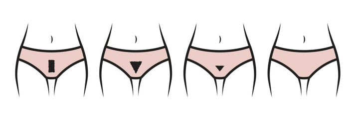 Lower half body shape and panties outline realistic for type of female bikini waxing.