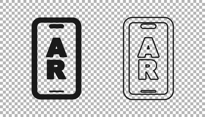 Black Augmented reality AR icon isolated on transparent background. Virtual futuristic wearable devices. Vector