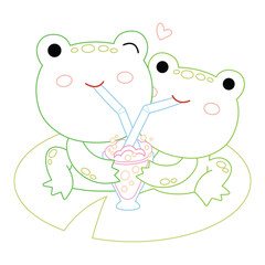 Wall Mural - Coloring book for kids, Cartoon cute characters two frogs and milkshake