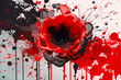 Abstract poppy from paint splatter. VE-Day or World War remembrance day concept. Generative AI illustration