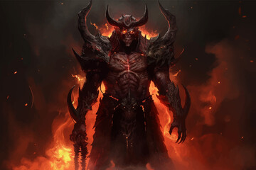 Ruler of the Underworld and hell - a powerful leader of the dark realm. Fiery Lord - a cruel creature, commanding an army. Dark Master - a sinister figure, controlling shadows and darkness. 3D art