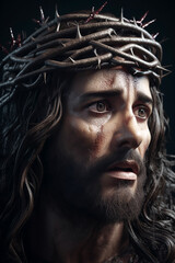 Poster - Jesus christ wearing a crown of thorns. AI generative.