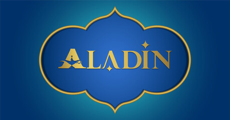 Aladdin typography. Letter A logo with the Aladdin's magic lamp. Negative space artwork.