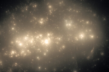 Wall Mural - yellow glowing clouds of stardust in black space. abstract fractal 3d rendering