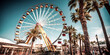 A mesmerizing Ferris wheel majestically overlooks the ocean in Santa Monica, United States - generative ai.