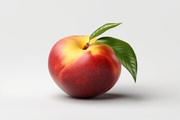 Sticker - ripe red apple with a green leaf on top. Generative AI