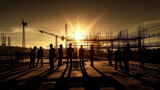 Fototapeta Most - Silhouette of business people on construction site with cranes in background.generative ai