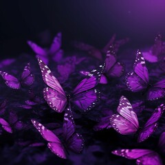 Wall Mural - many bright purple butterflys flyed, generative IA