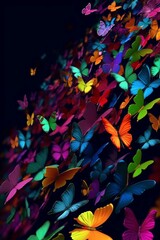 Wall Mural - many bright rainbow butterflys flyed, generative IA