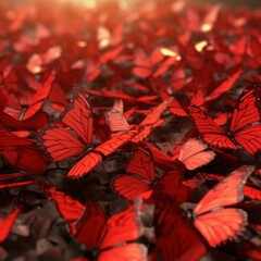 Wall Mural - many bright red butterflys flyed, generative IA