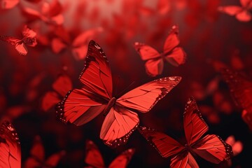 Wall Mural - many bright red butterflys flyed, generative IA